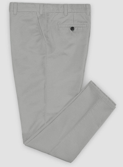 Washed Light Gray Feather Cotton Canvas Stretch Chino Pants - StudioSuits