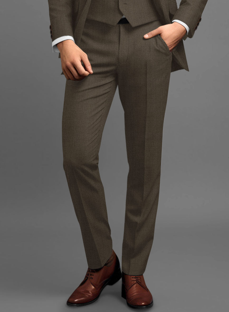 Marco Stretch Mud Brown Wool Pants - StudioSuits