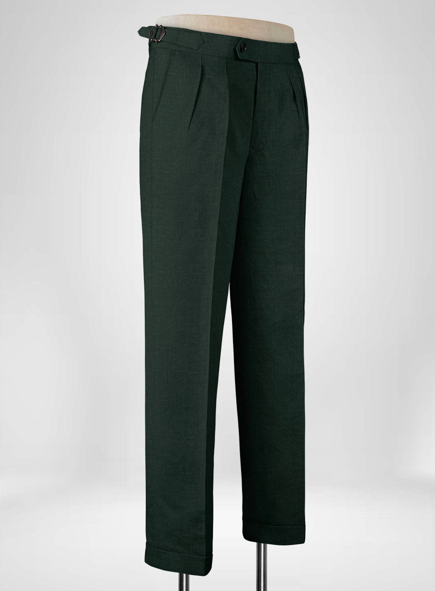 Martini Green Pure Linen Highland Trousers - StudioSuits