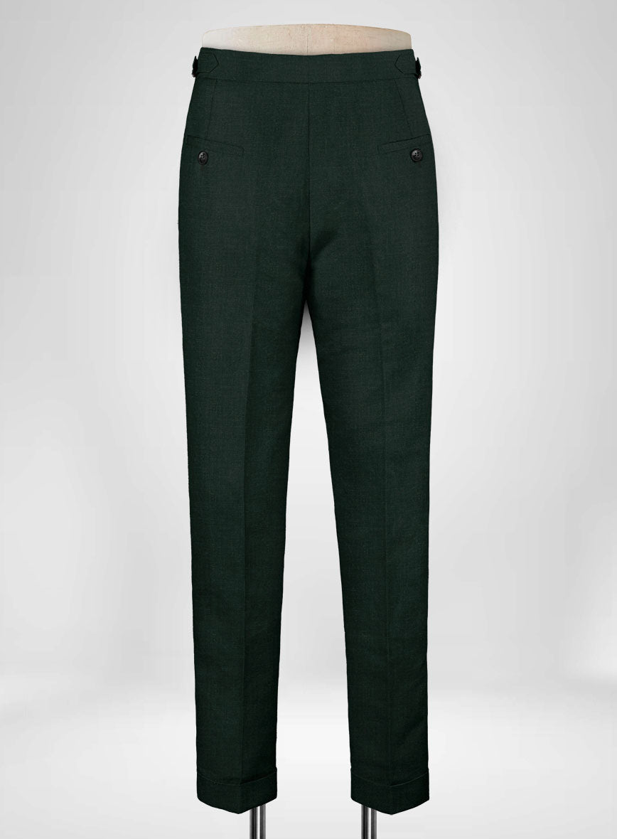 Martini Green Pure Linen Highland Trousers - StudioSuits