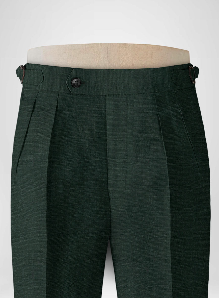 Martini Green Pure Linen Highland Trousers - StudioSuits