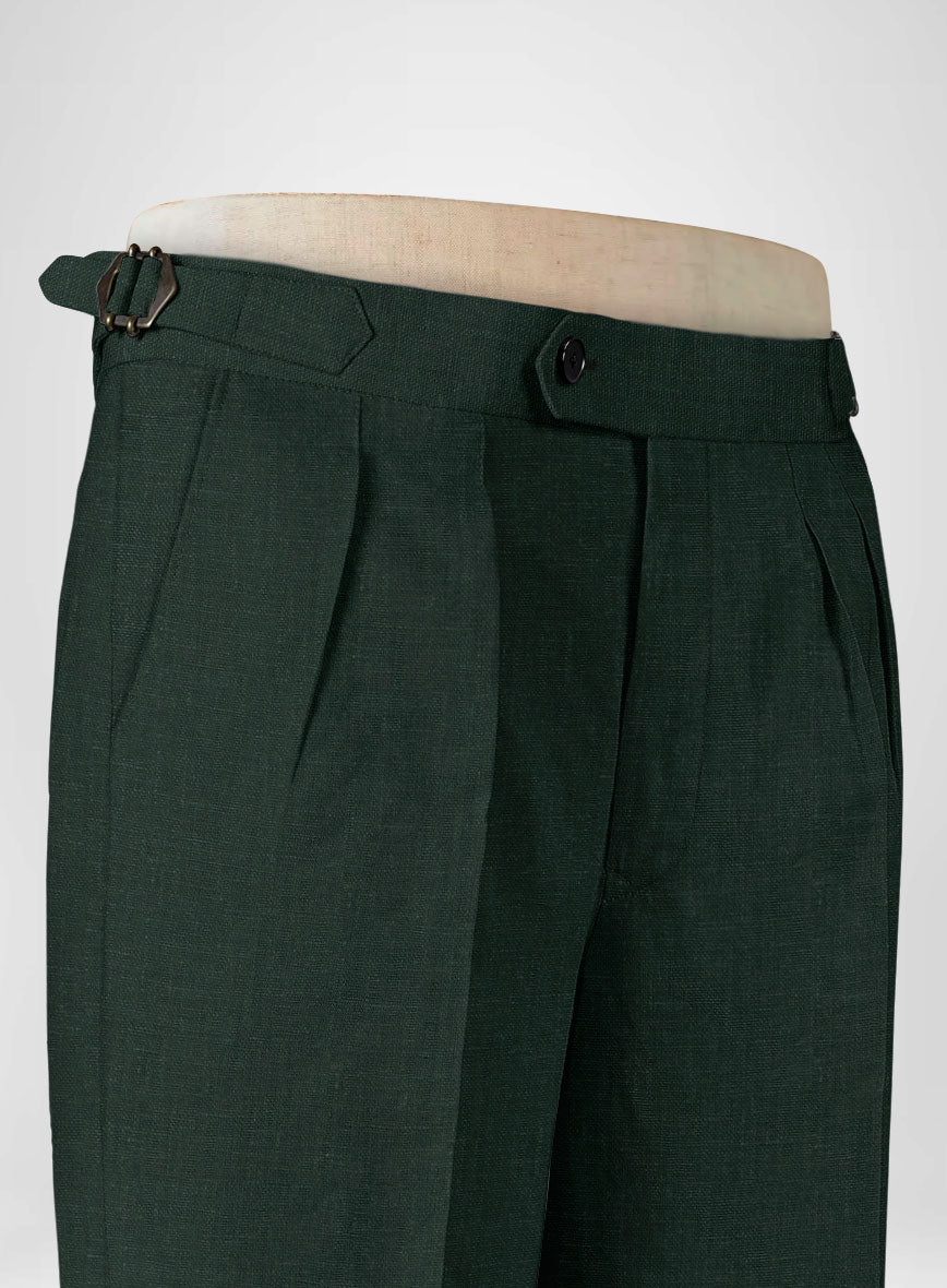 Martini Green Pure Linen Highland Trousers - StudioSuits