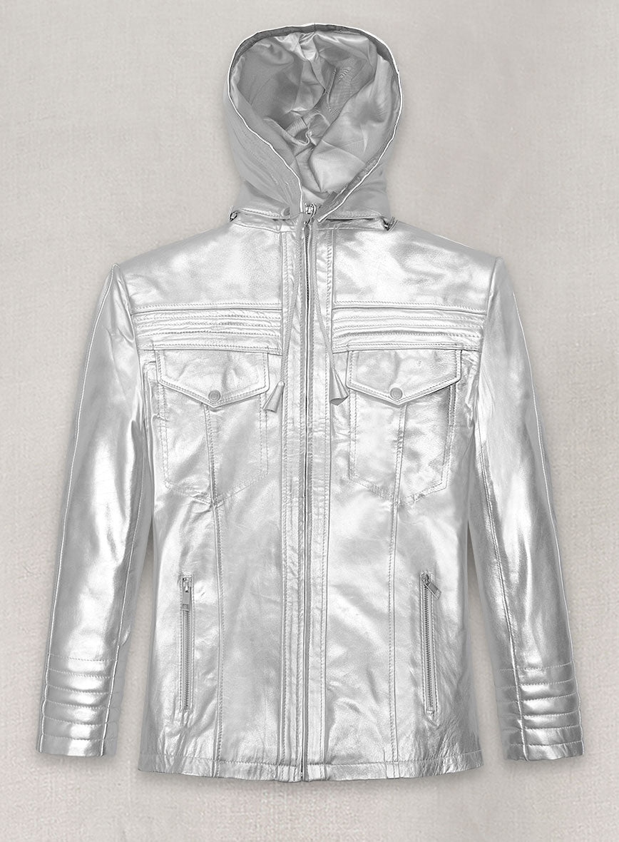 Metallic Moonlight Silver Leather Jacket - StudioSuits