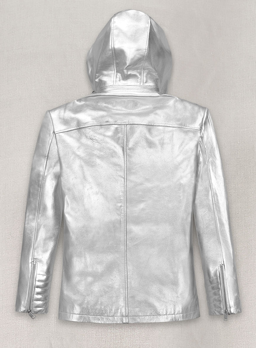 Metallic Moonlight Silver Leather Jacket - StudioSuits