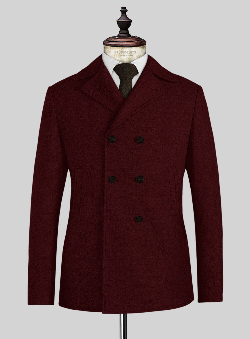 Naples Dark Scarlet Tweed Pea Coat - StudioSuits