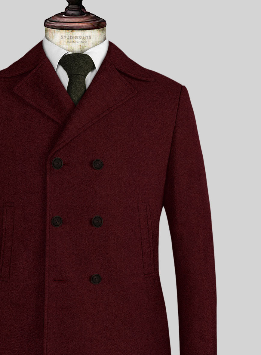 Naples Dark Scarlet Tweed Pea Coat - StudioSuits