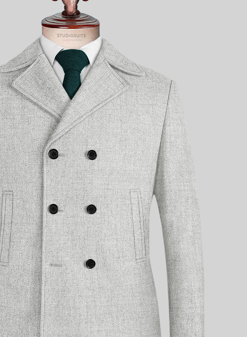 Naples Ice Gray Tweed Pea Coat - StudioSuits