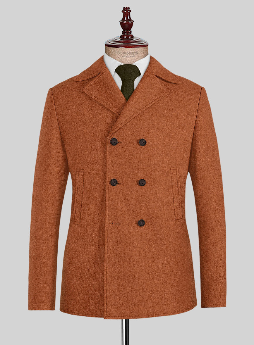 Naples Maitai Orange Tweed Pea Coat - StudioSuits