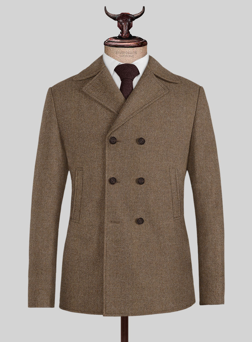 Naples Oak Wood Tweed Pea Coat - StudioSuits