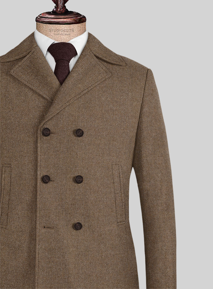 Naples Oak Wood Tweed Pea Coat - StudioSuits