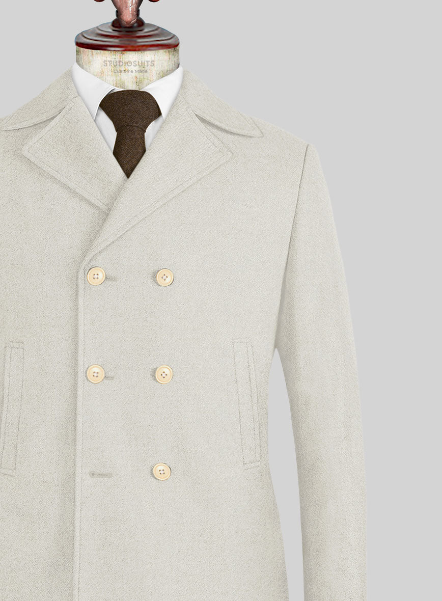 Naples Off White Tweed Pea Coat - StudioSuits