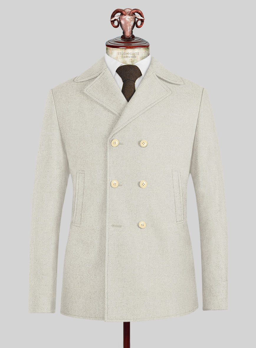 Naples Off White Tweed Pea Coat - StudioSuits