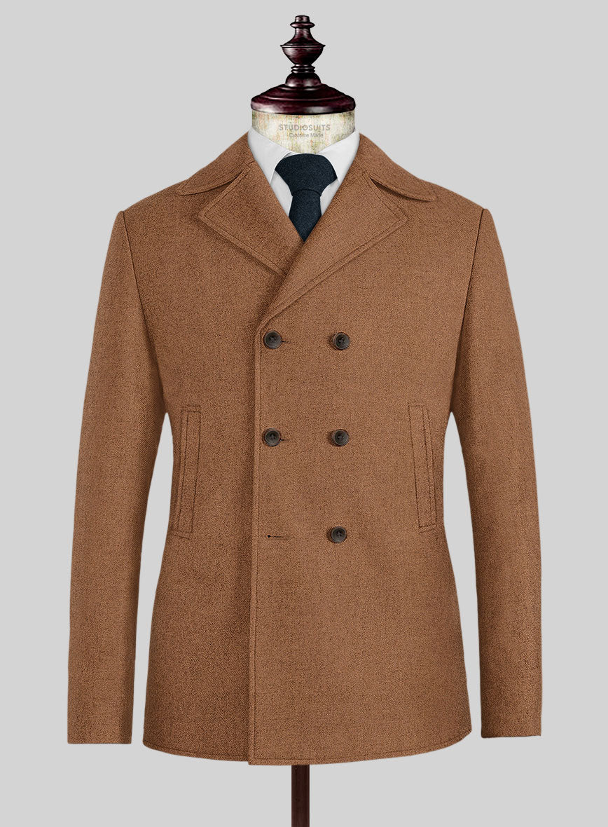 Naples Tobacco Tweed Pea Coat - StudioSuits