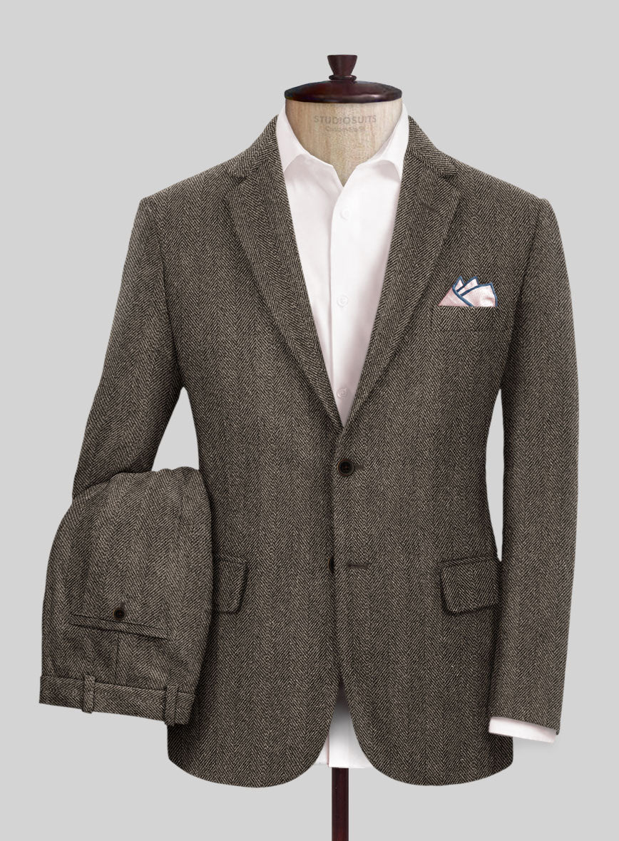 Naples Wide Herringbone Brown Tweed Suit - StudioSuits