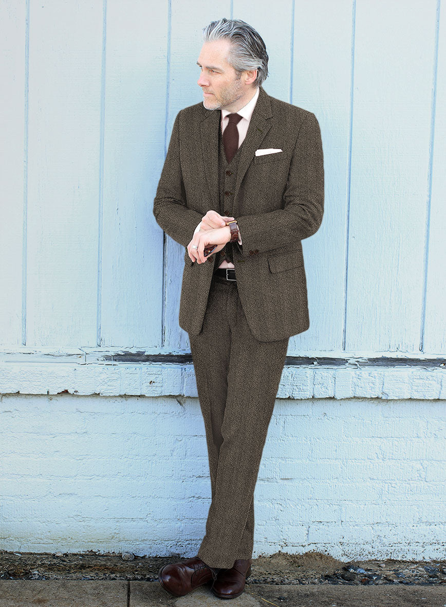 Naples Wide Herringbone Brown Tweed Suit - StudioSuits