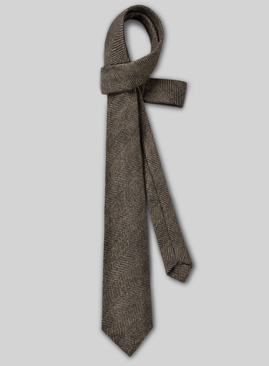 Tweed Tie - Naples Wide Herringbone Brown Tweed - StudioSuits