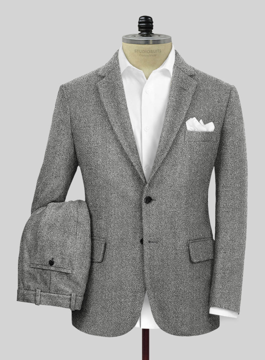 Naples Wide Herringbone Gray Tweed Suit - StudioSuits