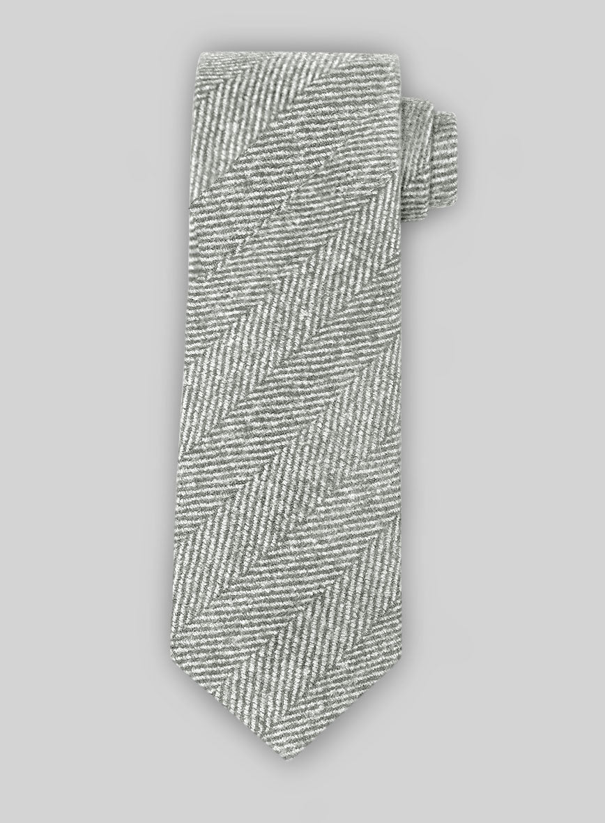 Tweed Tie - Naples Wide Herringbone Light Gray - StudioSuits