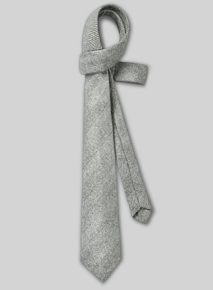 Tweed Tie - Naples Wide Herringbone Light Gray - StudioSuits