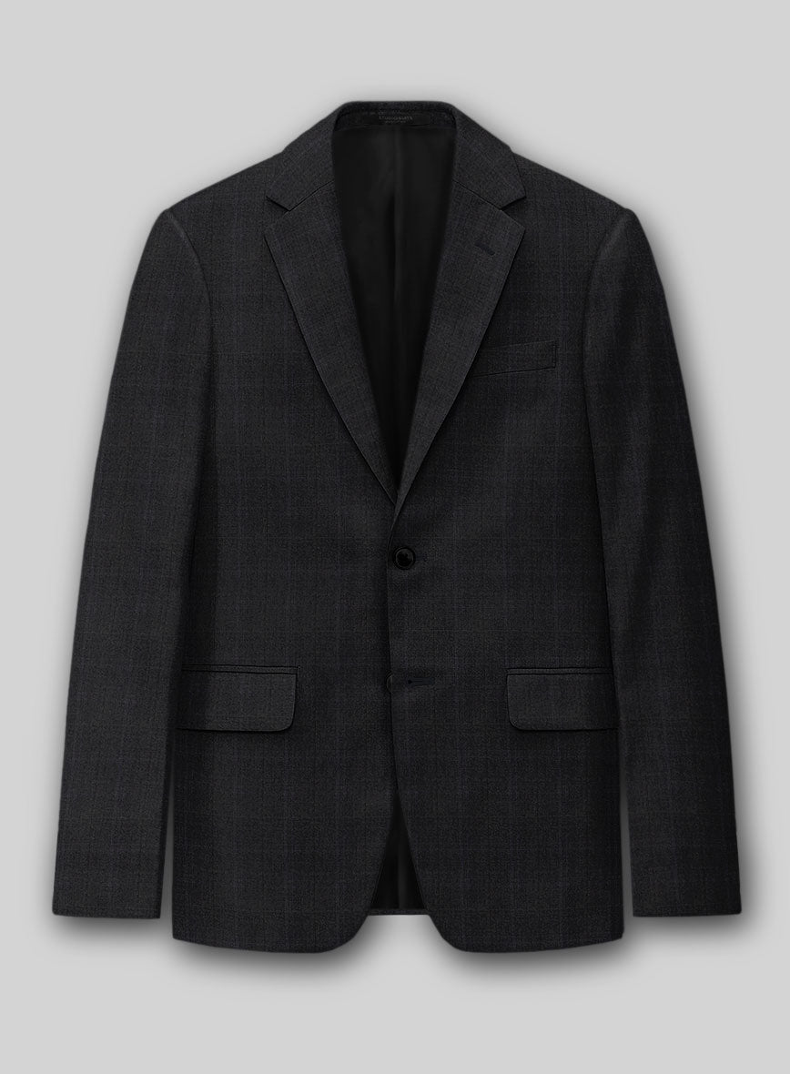 Napolean Artici Windowpane Charcoal Wool Jacket - StudioSuits