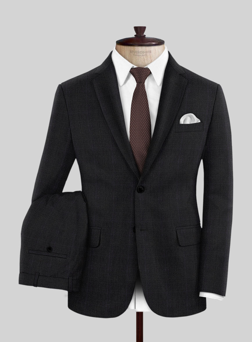 Napolean Artici Windowpane Charcoal Wool Suit - StudioSuits