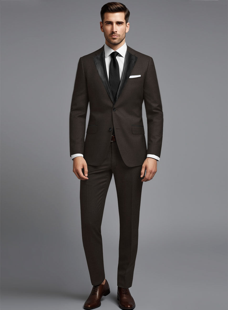 Napolean Stretch Dark Brown Wool Tuxedo Suit - StudioSuits