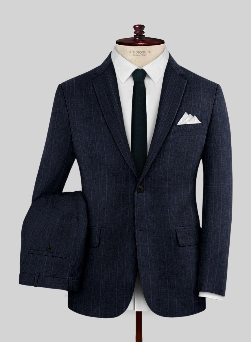 Napolean Gavino Stripe Blue Wool Suit - StudioSuits