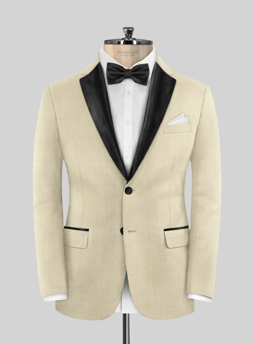 Napolean Light Beige Wool Tuxedo Jacket - StudioSuits