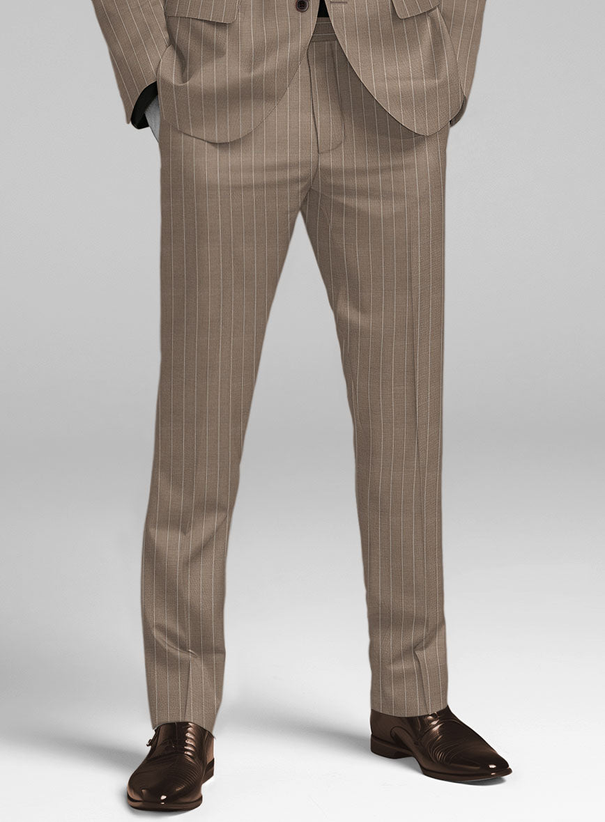 Napolean Tullio Stripe Light Brown Wool Pants - StudioSuits