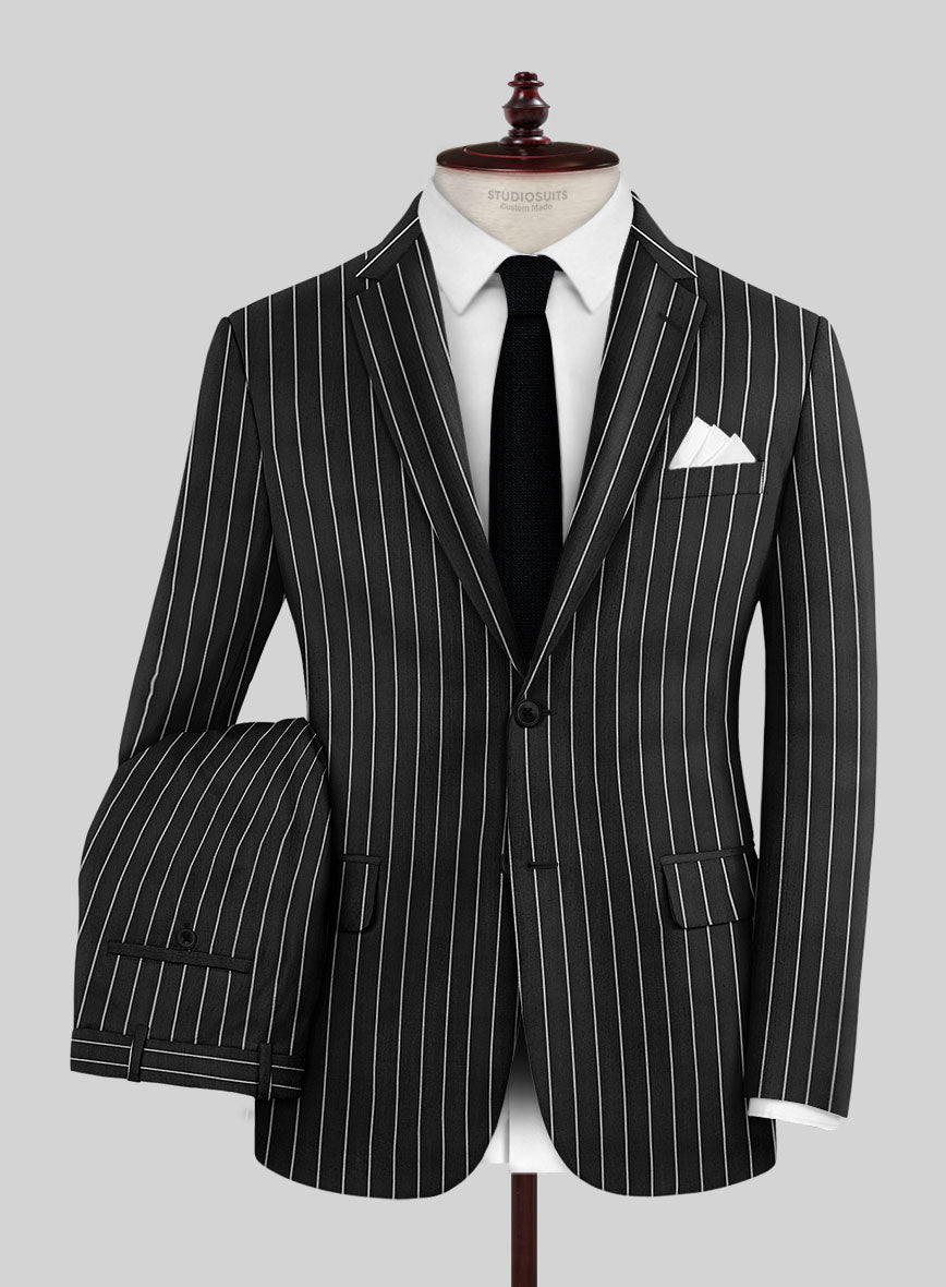 Napolean Zumel Stripe Black Wool Suit - StudioSuits