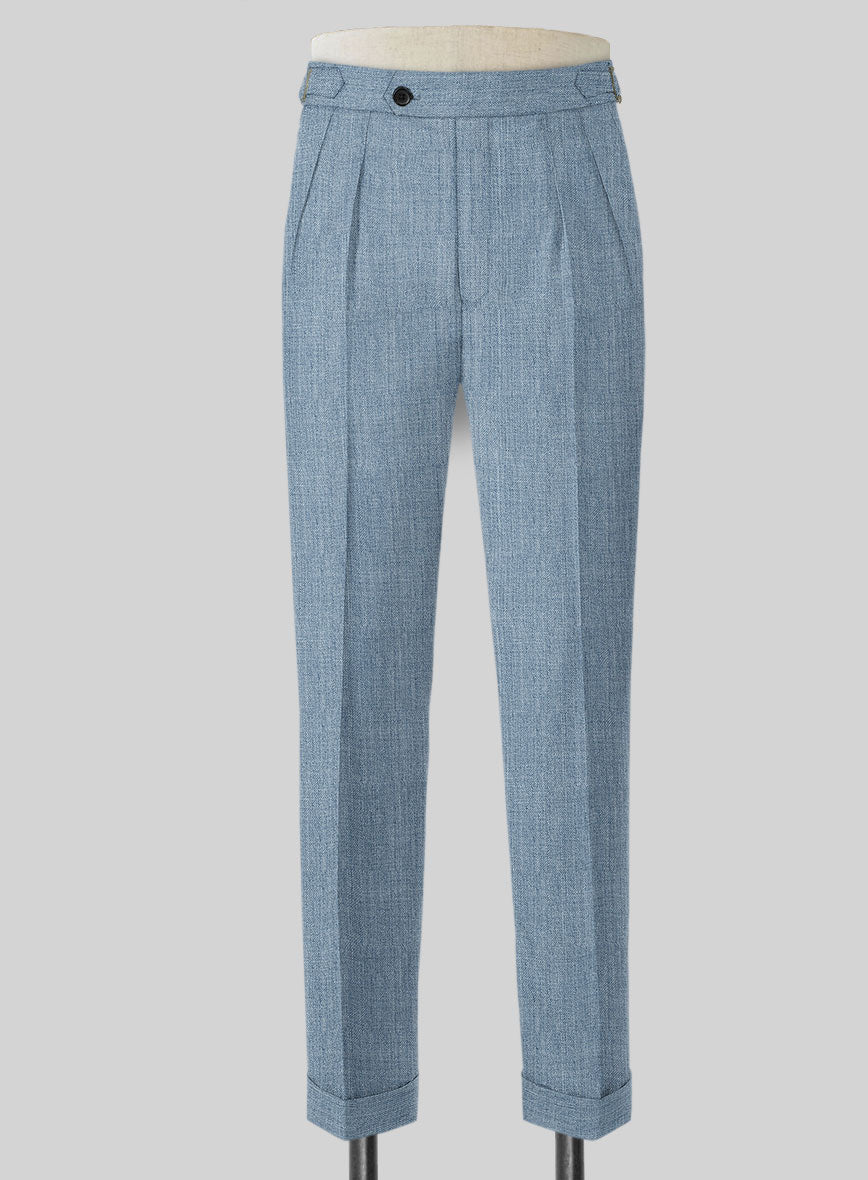 Napolean Stretch Light Blue Highland Wool Trousers - StudioSuits