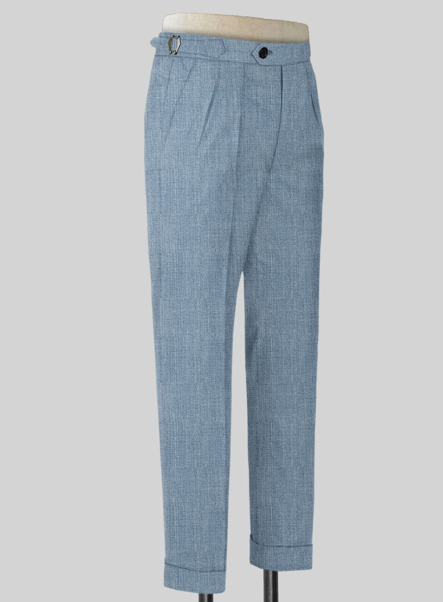 Napolean Stretch Light Blue Highland Wool Trousers - StudioSuits