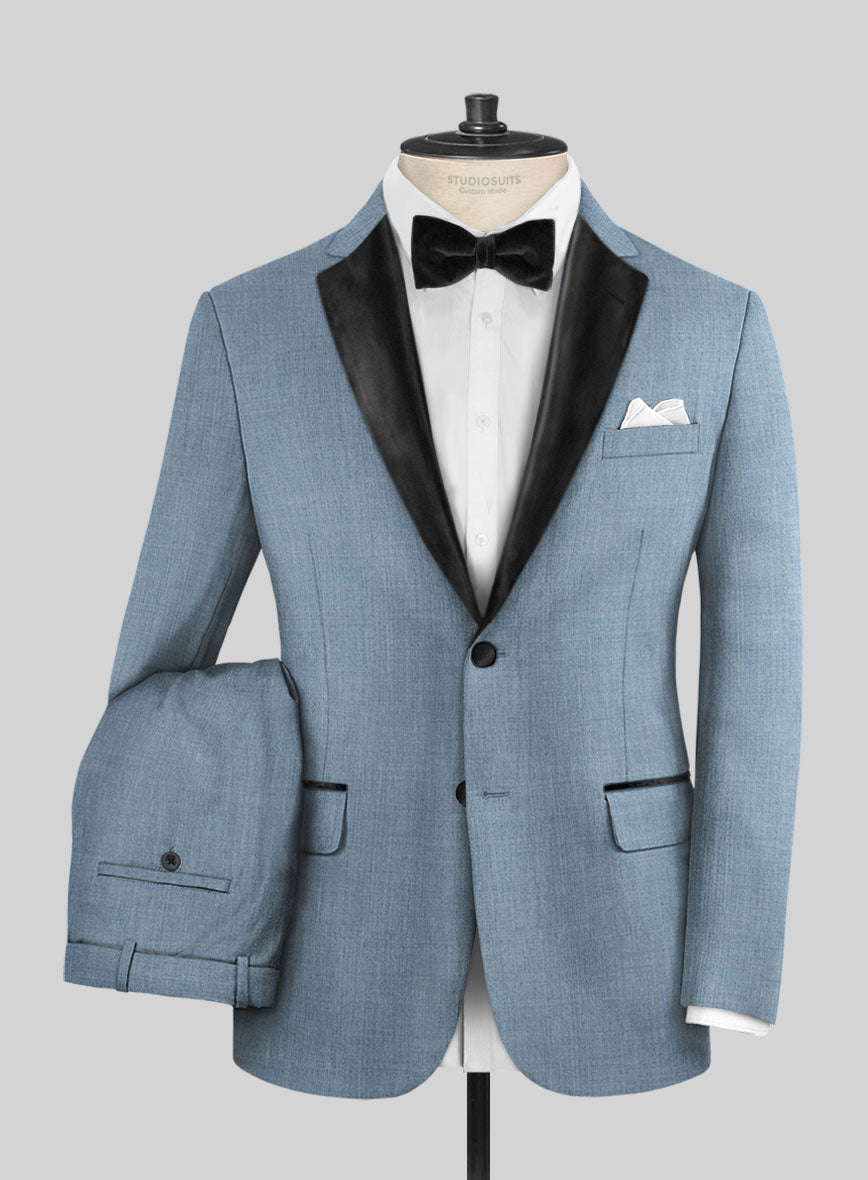 Napolean Stretch Light Blue Wool Tuxedo Suit - StudioSuits