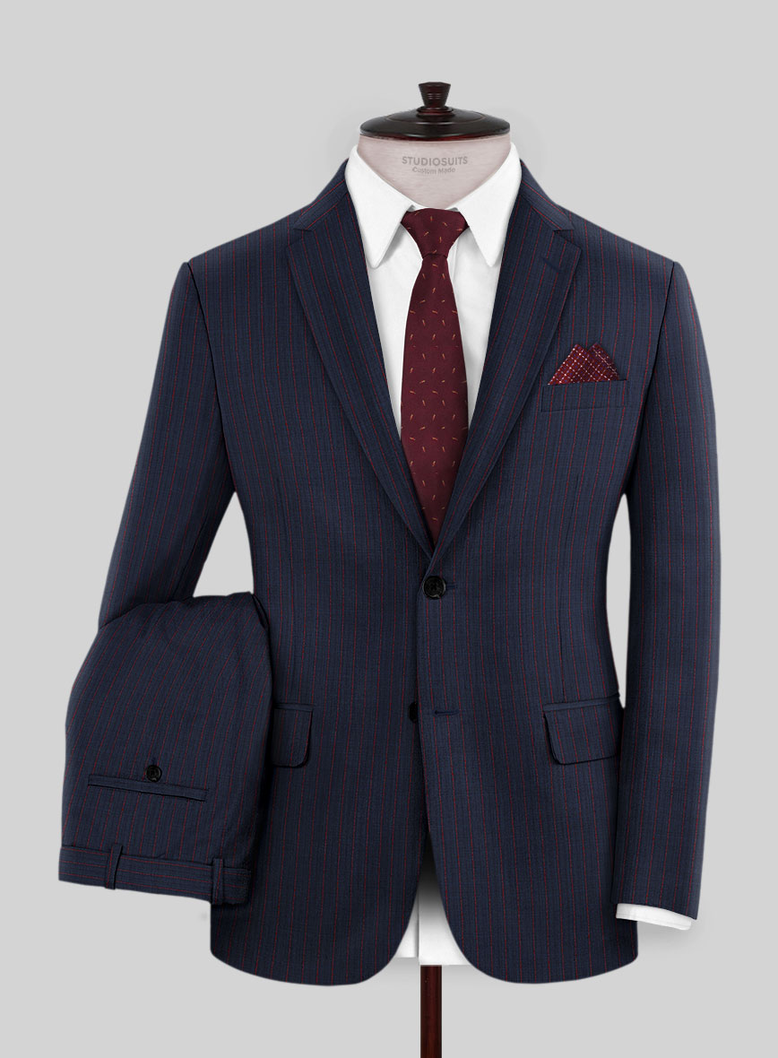 Napolean Argio Stripe Dark Blue Wool Suit - StudioSuits