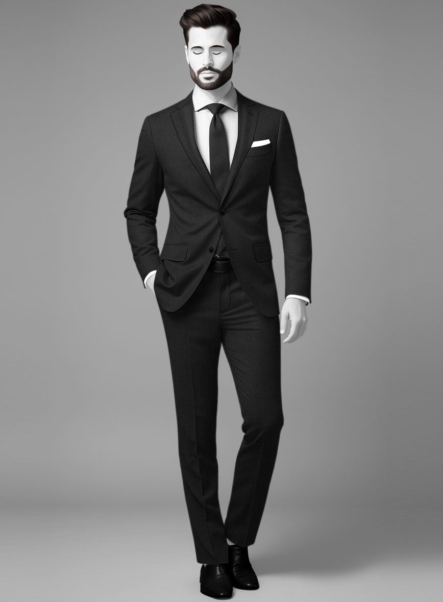 Napolean Basket Weave Black Wool Suit - StudioSuits