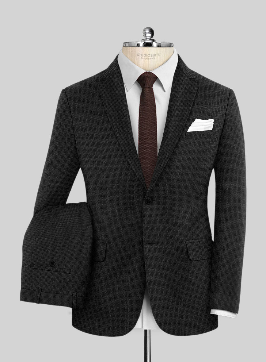 Napolean Basket Weave Black Wool Suit - StudioSuits