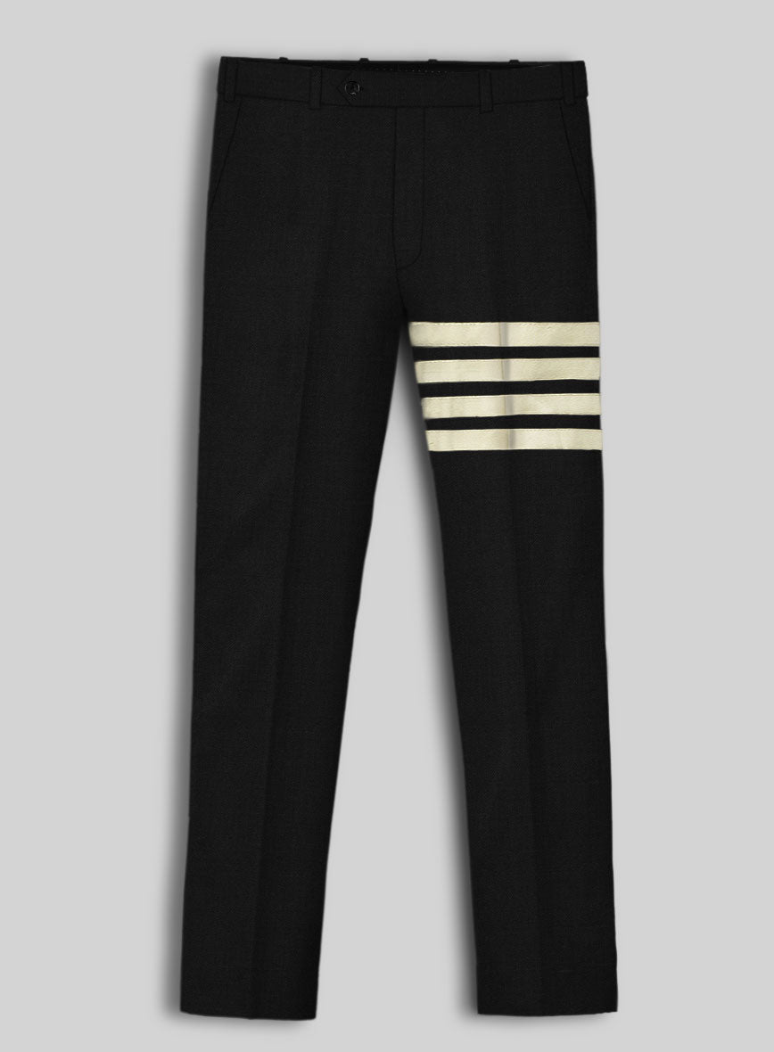 Napolean Black Wool Ivory Bar Trouser - StudioSuits