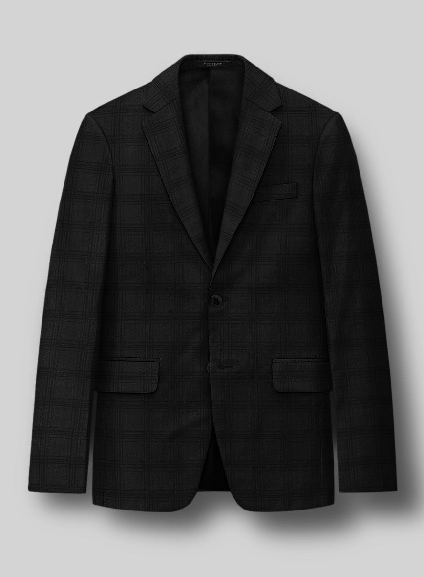 Napolean Brook Overcheck Black Wool Jacket - StudioSuits