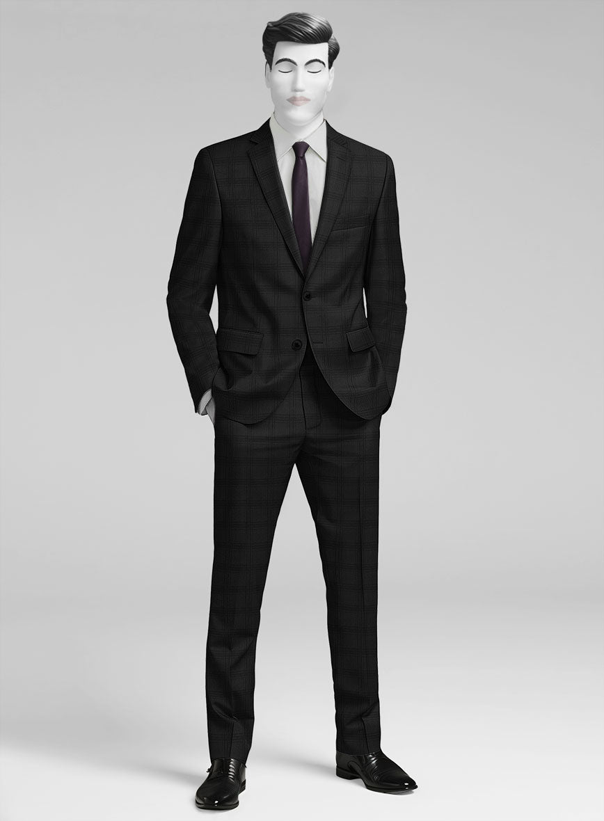 Napolean Brook Overcheck Black Wool Suit - StudioSuits