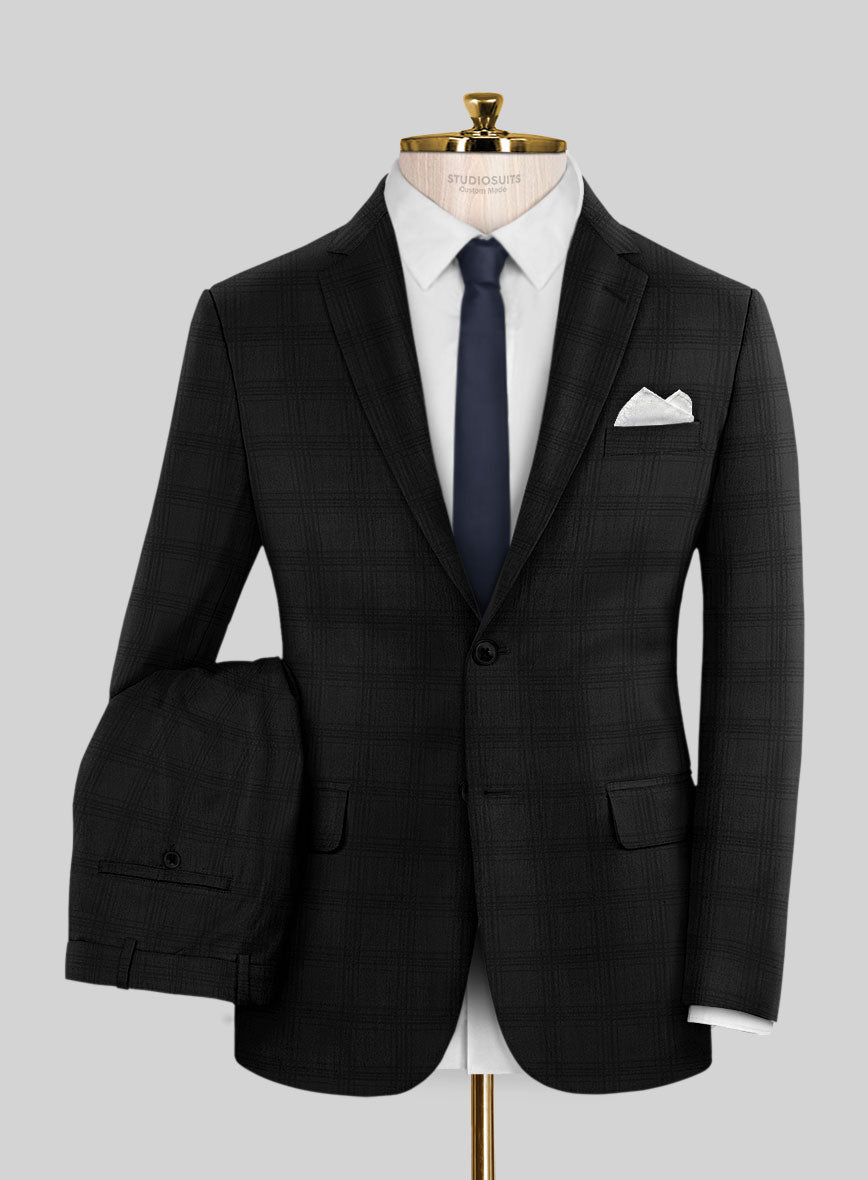 Napolean Brook Overcheck Black Wool Suit - StudioSuits