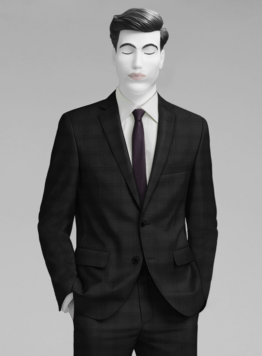 Napolean Brook Overcheck Black Wool Suit - StudioSuits