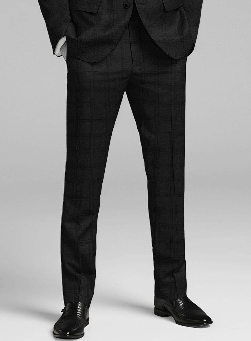 Napolean Brook Overcheck Black Wool Suit - StudioSuits