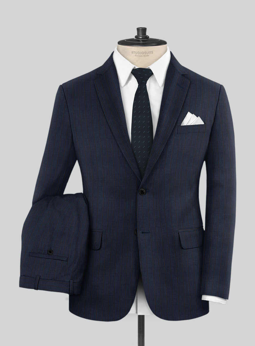 Napolean Calipso Stripe Dark Blue Wool Suit - StudioSuits