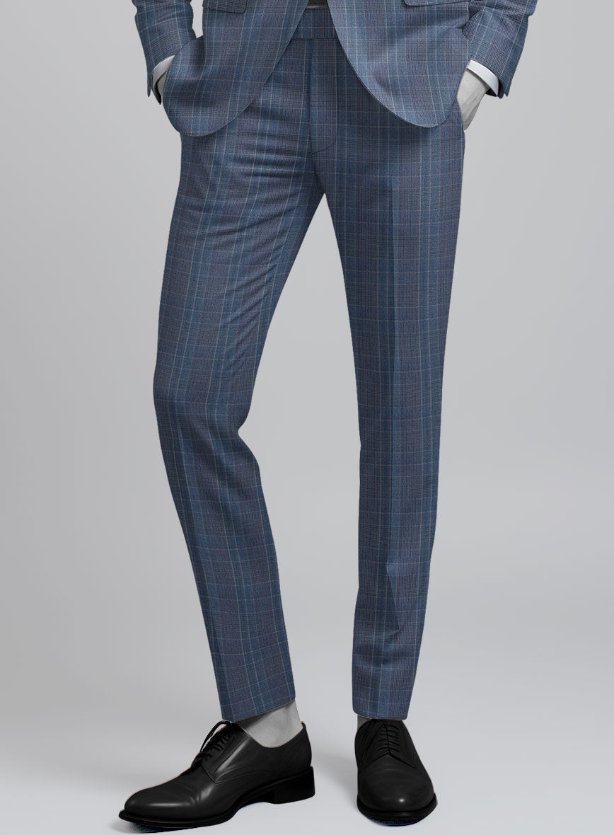 Napolean Canzo Glen Blue Wool Pants - StudioSuits