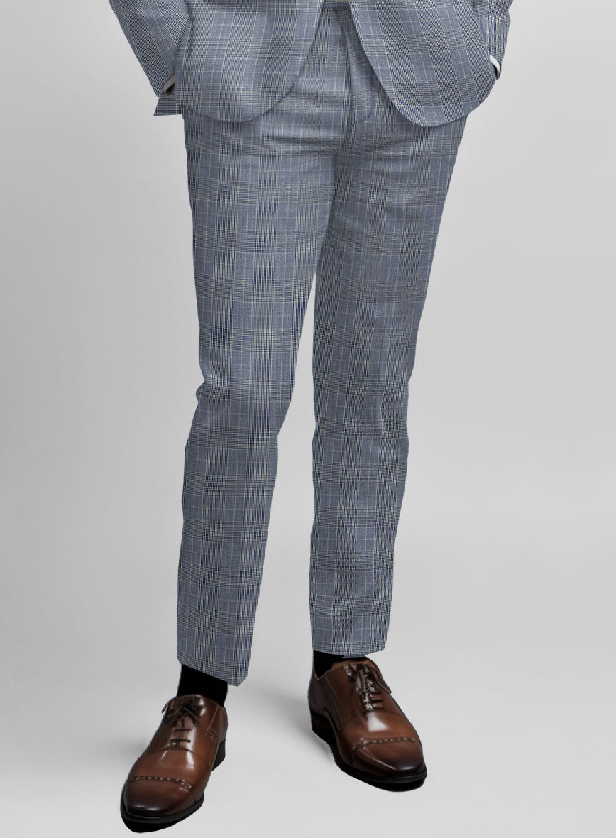 Napolean Canzo Glen Light Blue Wool Pants - StudioSuits