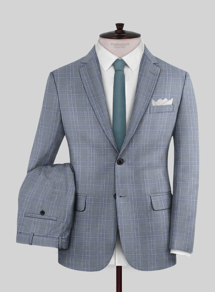 Napolean Canzo Glen Light Blue Wool Suit - StudioSuits