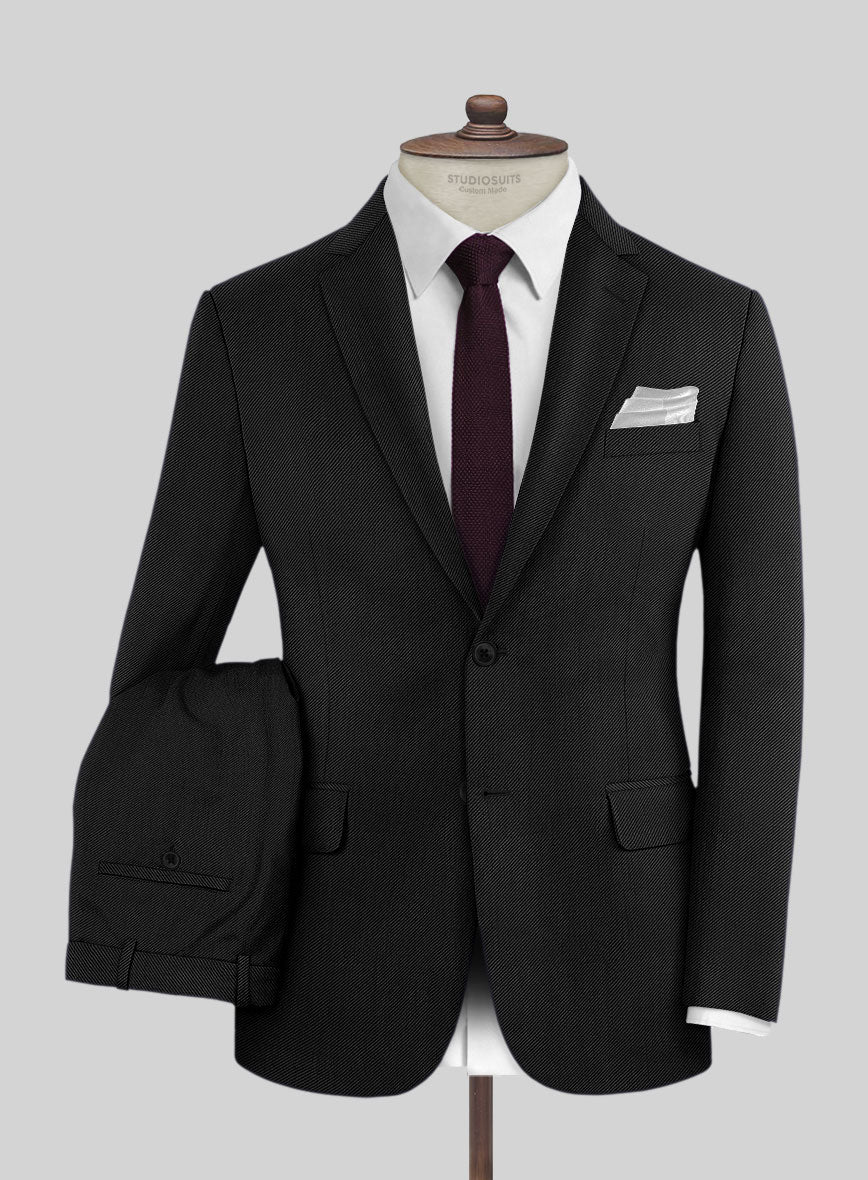 Napolean Cavalry Twill Black Wool Suit - StudioSuits