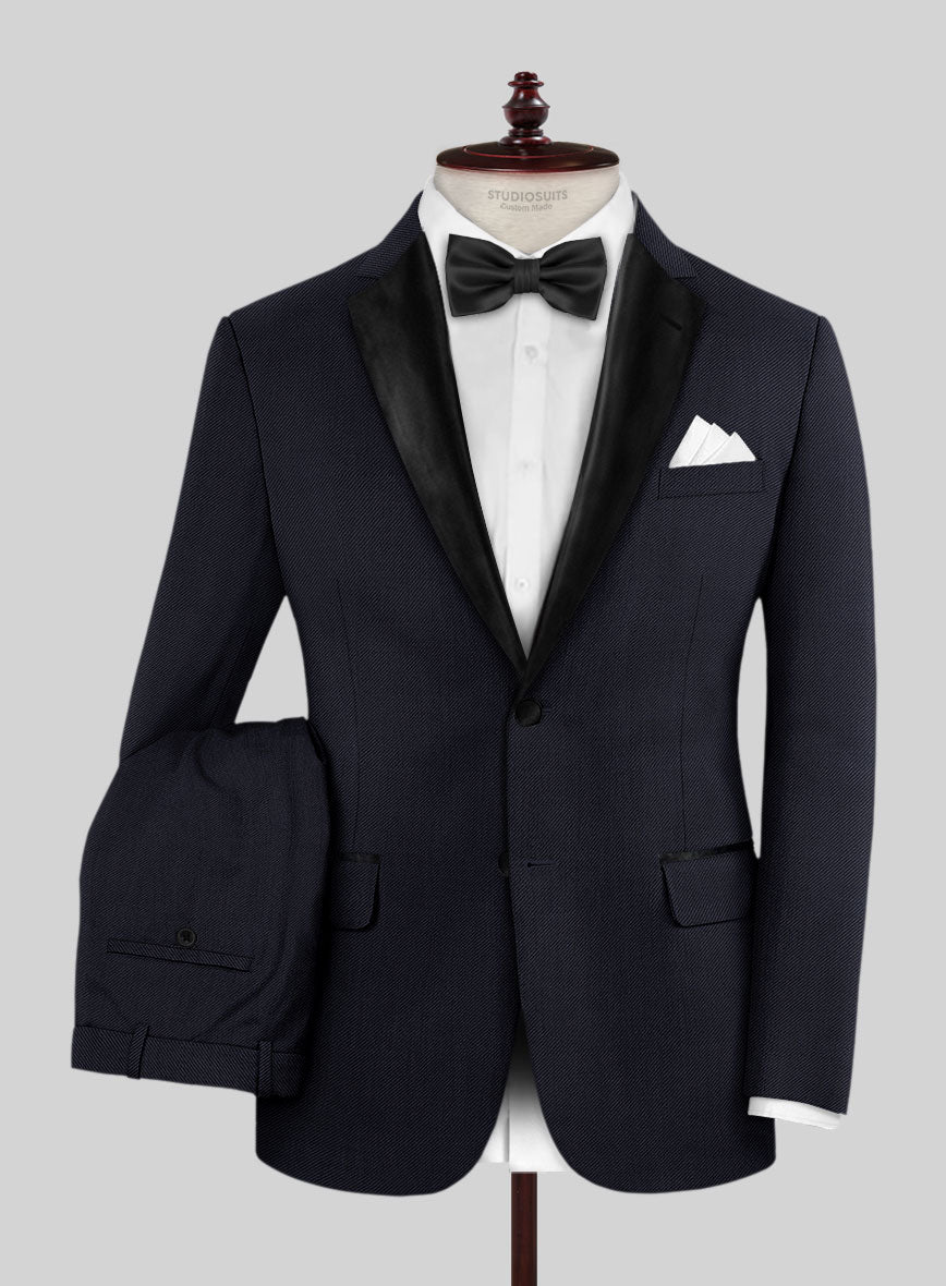 Napolean Cavalry Twill Blue Wool Tuxedo Suit - StudioSuits