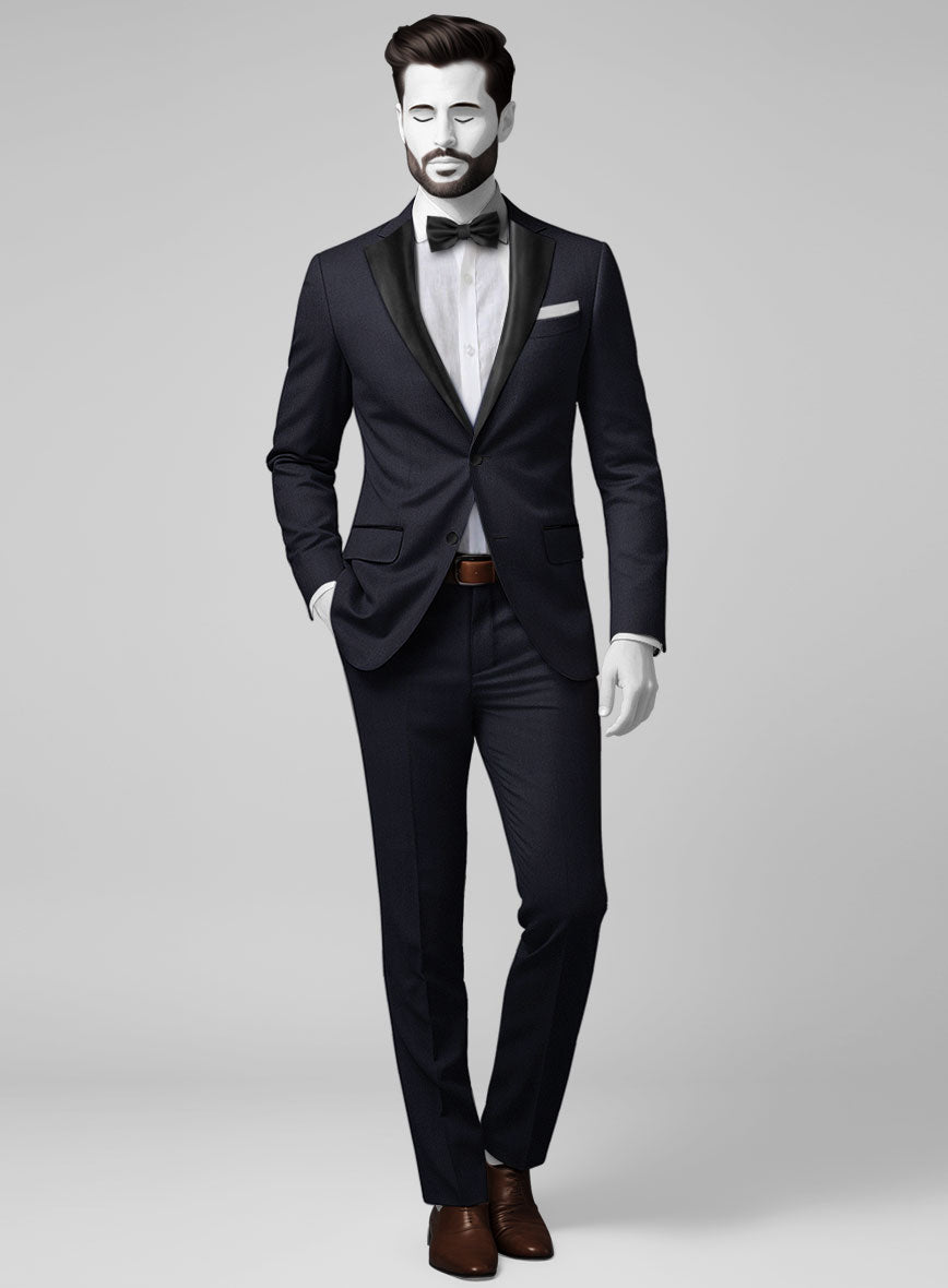 Napolean Cavalry Twill Blue Wool Tuxedo Suit - StudioSuits