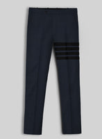 Napolean Dark Blue Wool Black Bar Trouser - StudioSuits